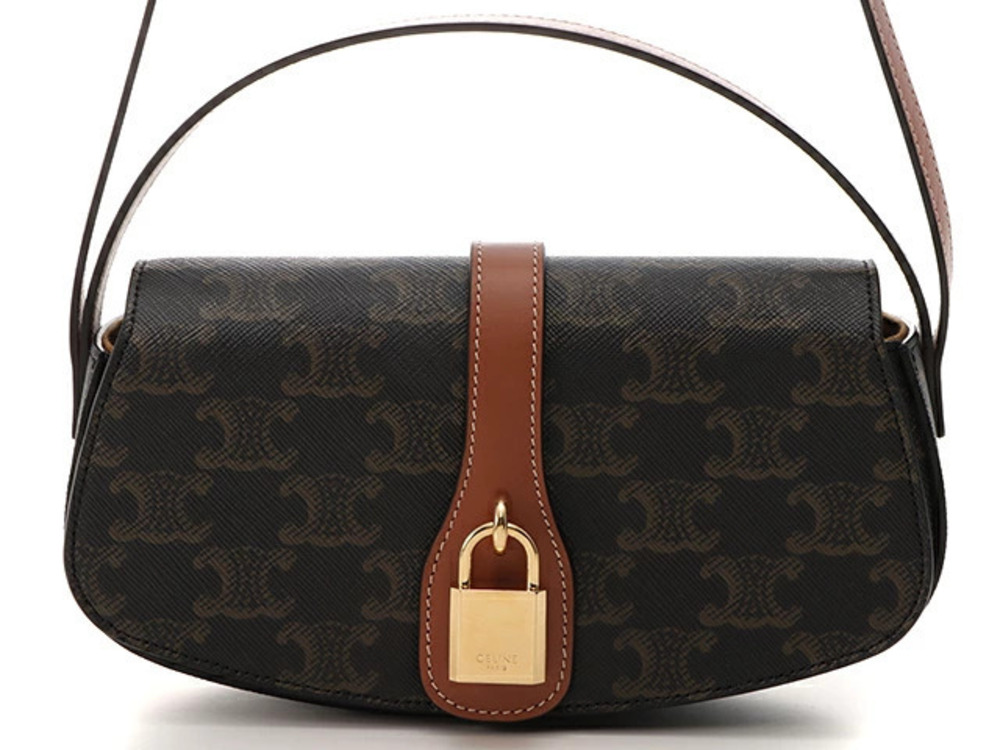Celine bag Triomphe clutch strap canvas calfskin tan